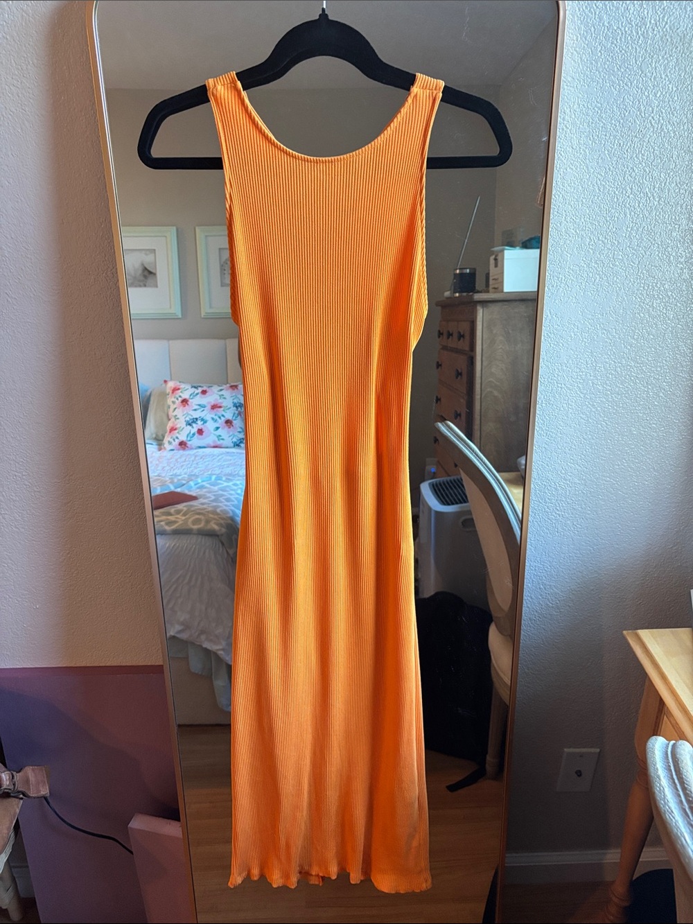 H&M Orange Ribbed Midi Tank Dress